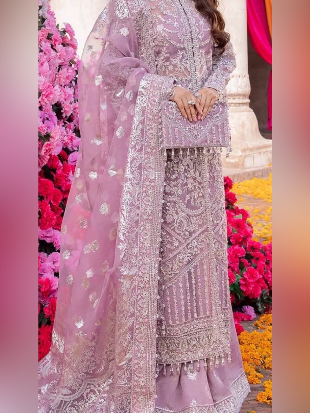 Embellished  dull Lilac light  Women’s Formal Dress with long  Dupatta